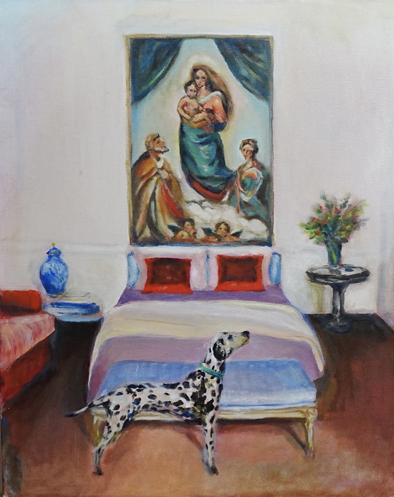 Dalmation Prayer, original oil painting of a dalmatian on canvas by Mia Cugasi, 20 by 16 inches